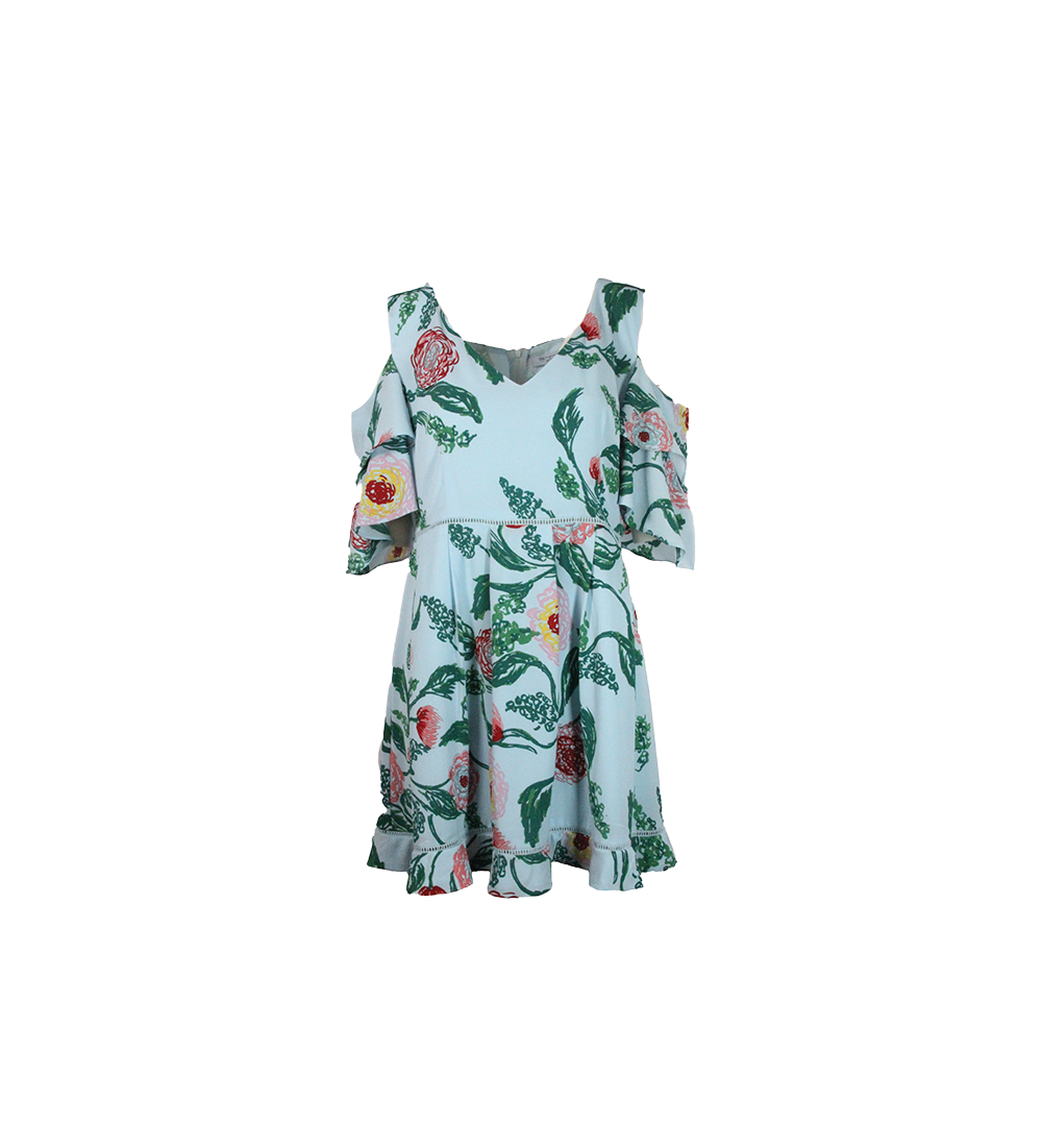 Vestido Curto Azul Claro Floral