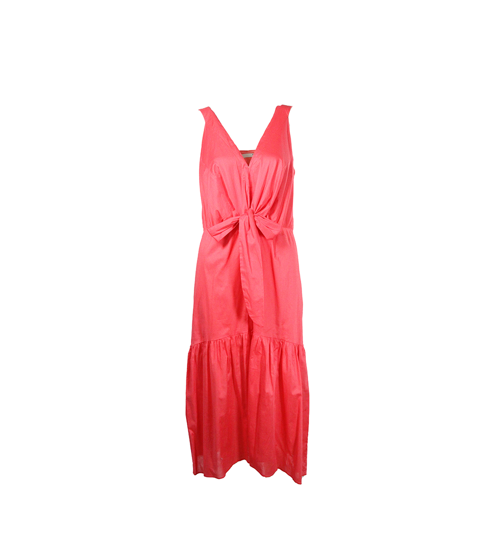 Vestido Midi Rosa com Laço