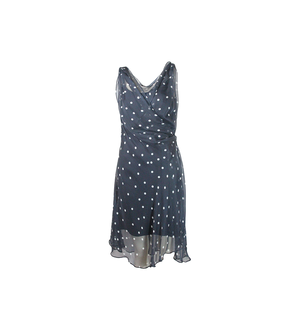 Vestido Midi Azul-Marinho com Poá Branco