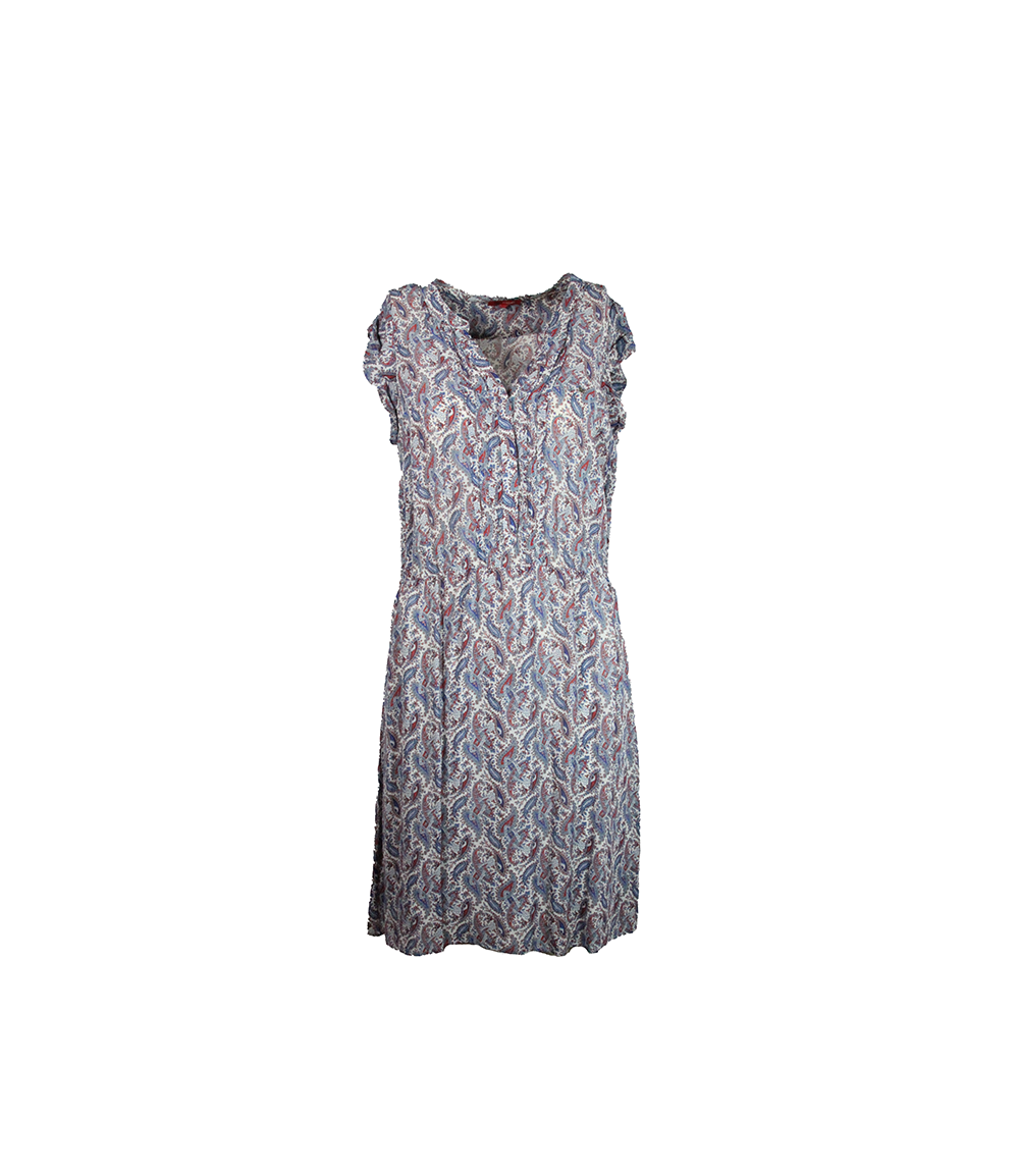 Vestido Curto Branco Com Estampa Azul e Vermelha