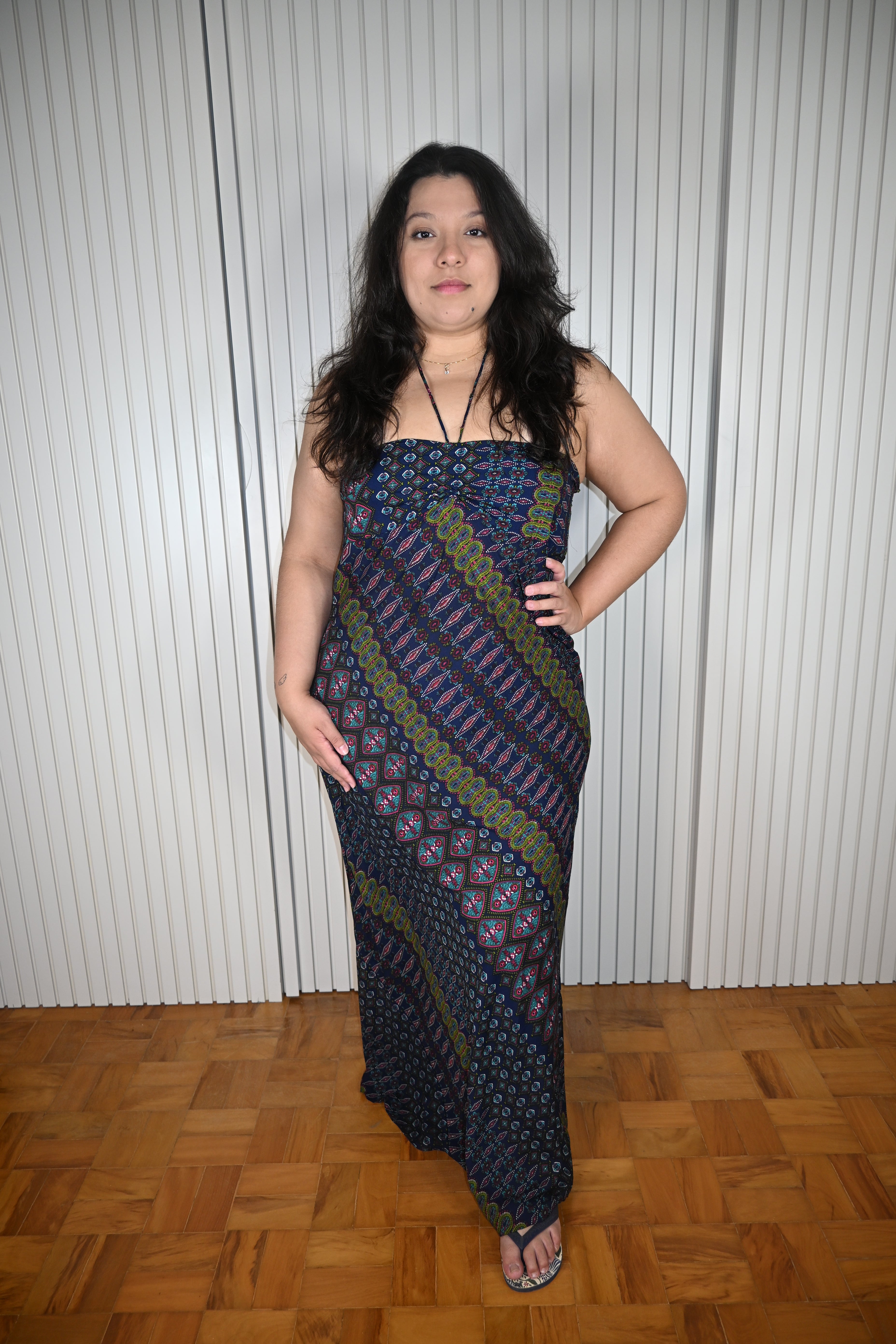 Vestido Longo Estampado Frente Unica