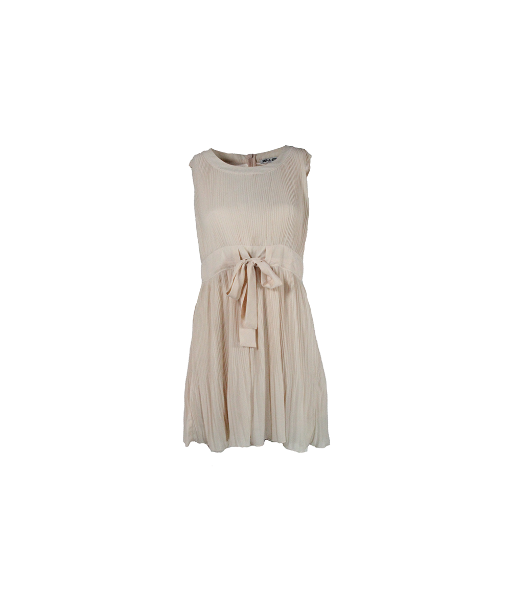 Vestido Curto Nude Plissado