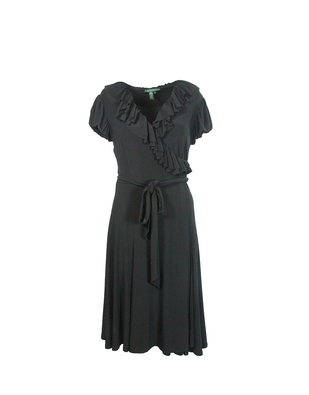 Vestido Curto Preto Envelope com Babado