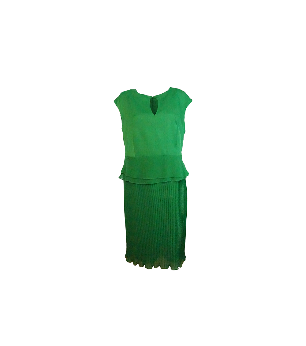 Vestido Midi Verde com Saia Plissada