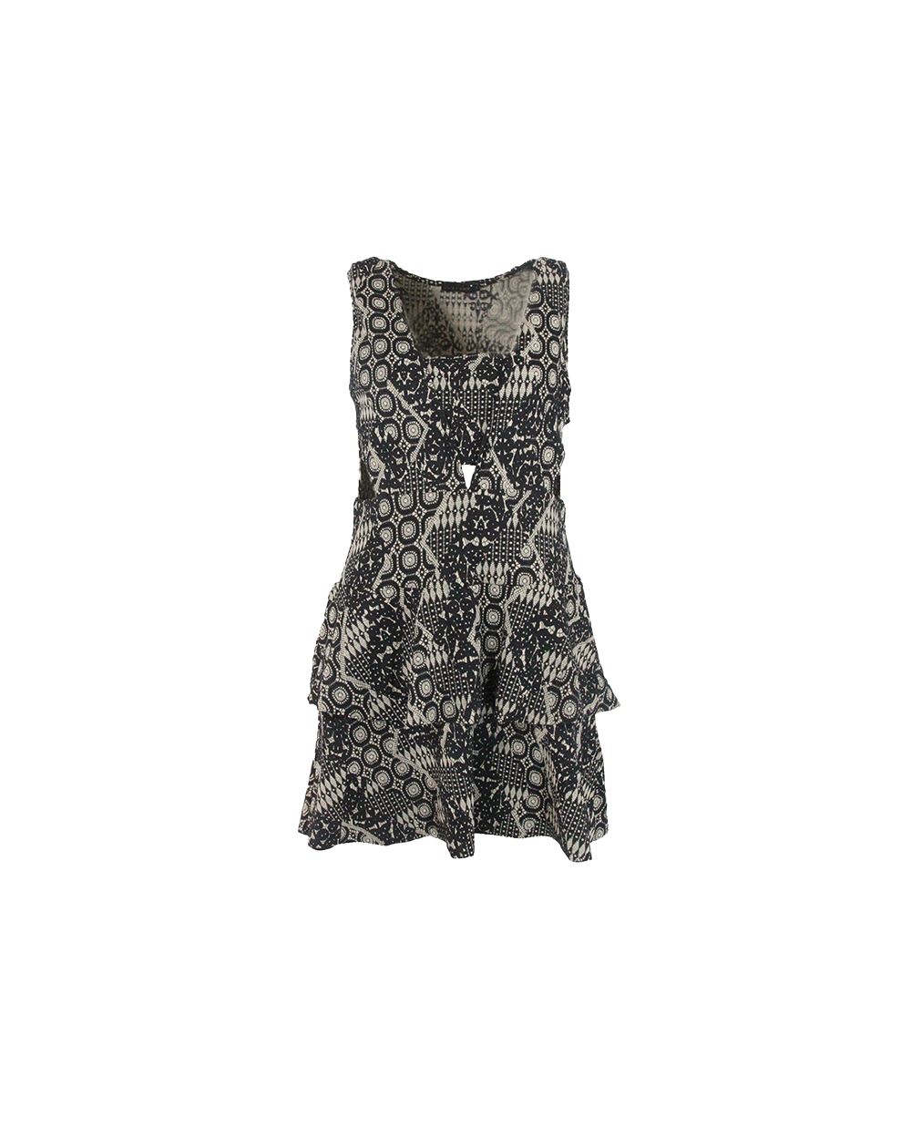 Vestido Curto Preto e Bege Estampado