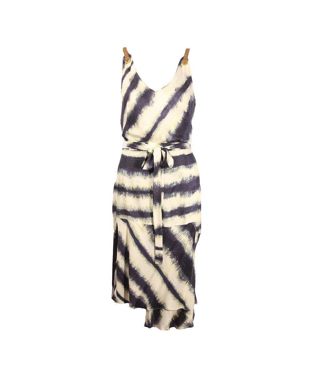 Vestido Midi Off-White e Azul-Marinho