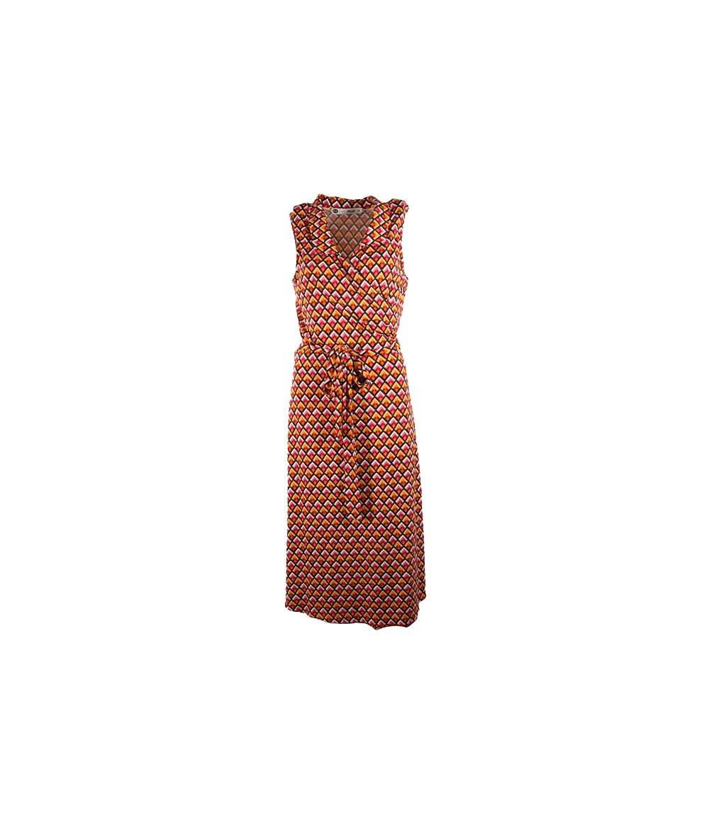 Vestido Mídi Laranja e Rosa Estampado