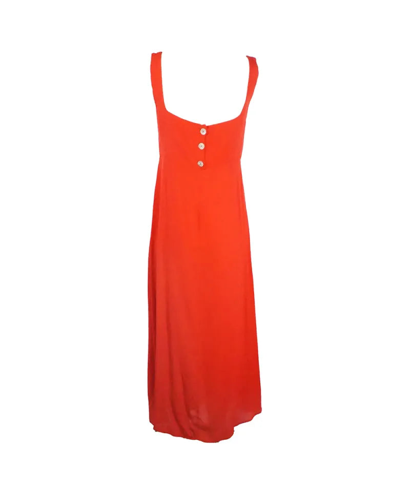 Vestido Longo Vermelho com Botões Nas Costas