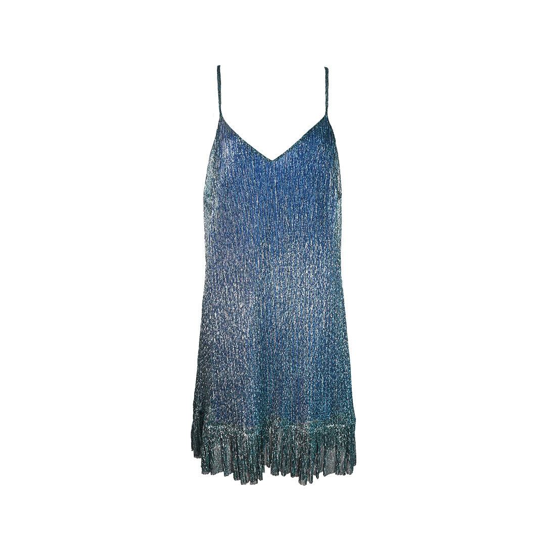 Vestido curto azul metalizado