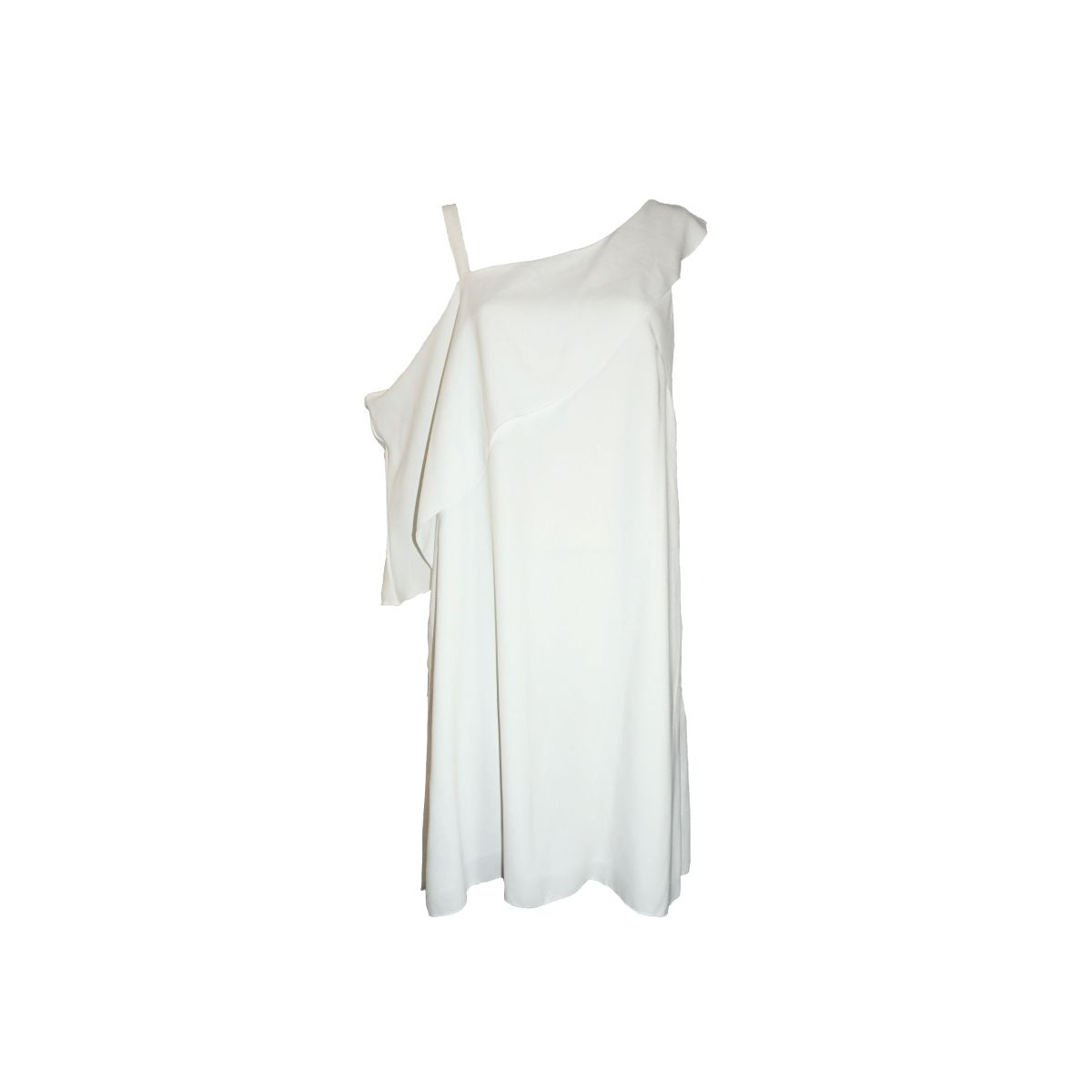 Vestido curto branco com babado frontal