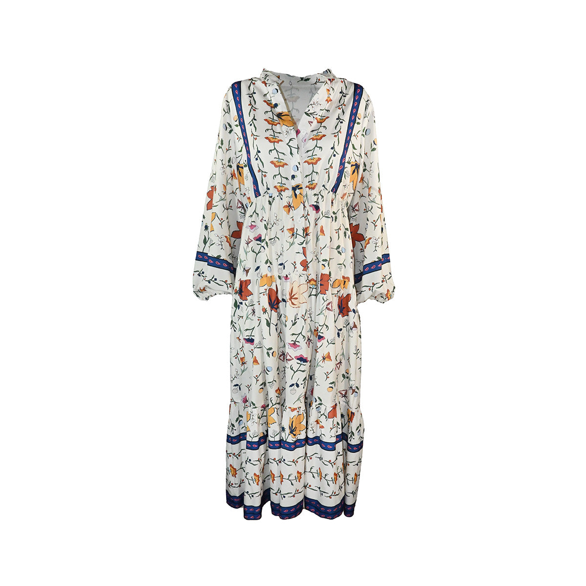 Vestido longo branco com estampa floral