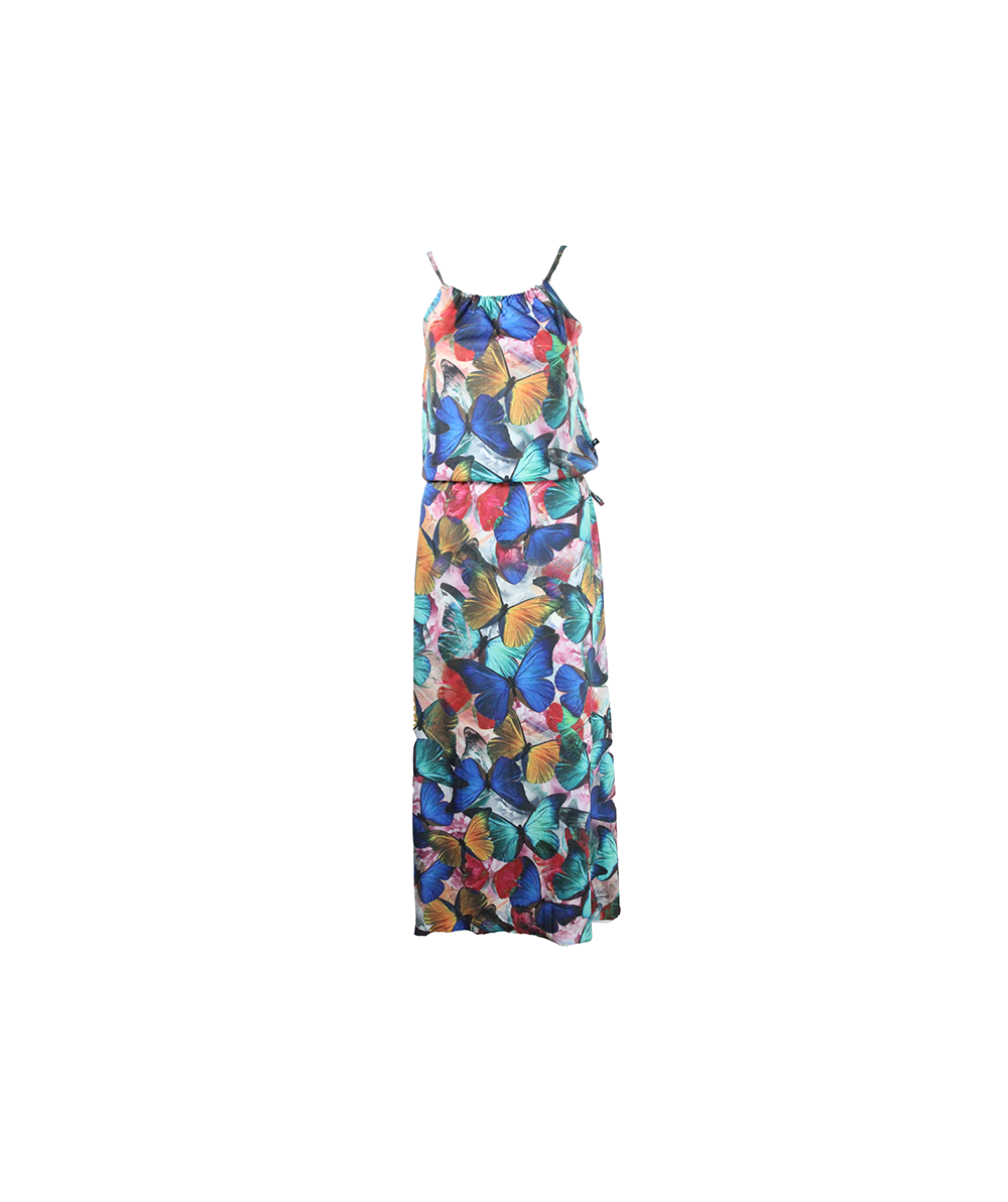 Vestido longo com estampa de borboleta