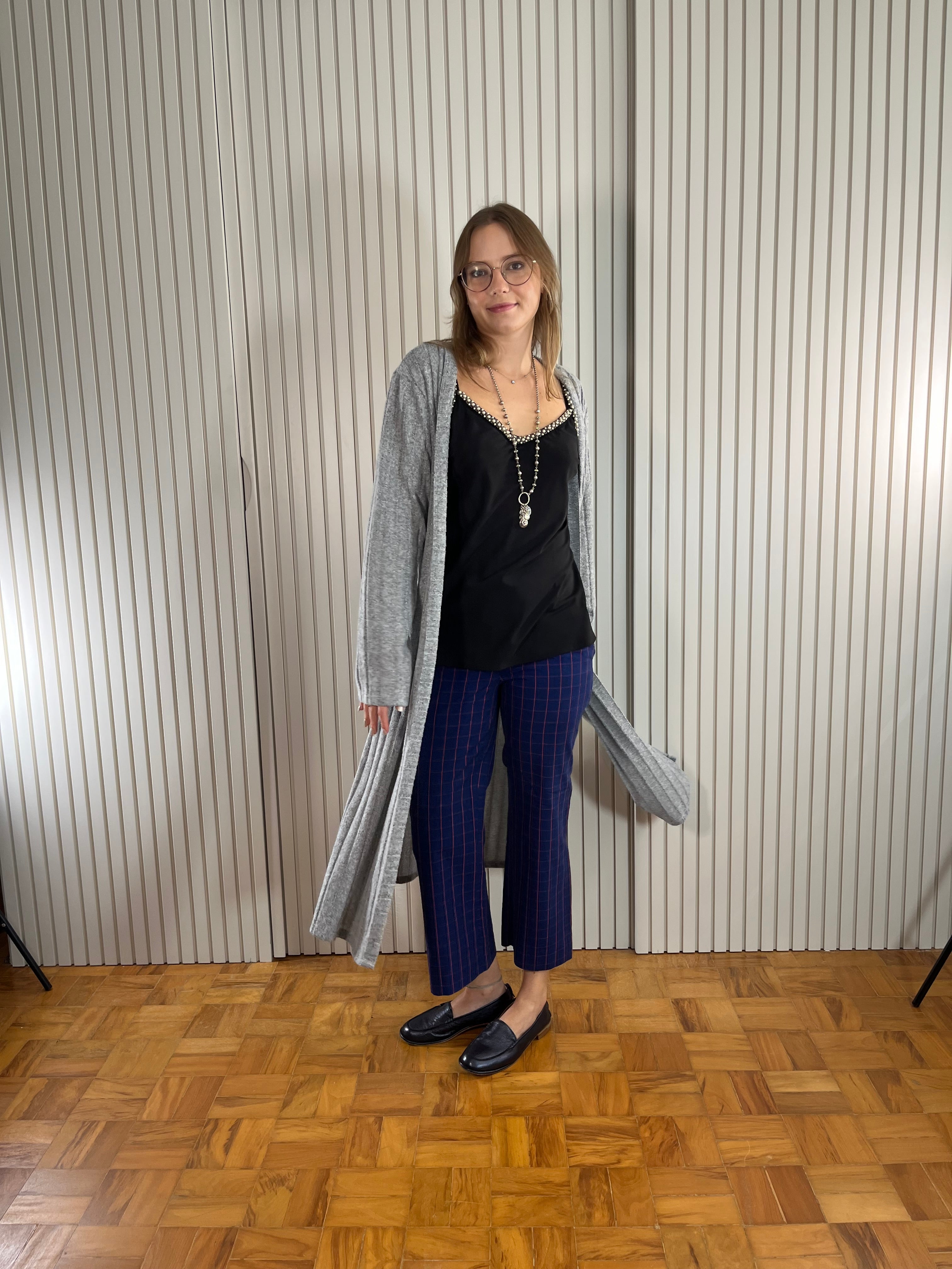 Calça quadriculada azul