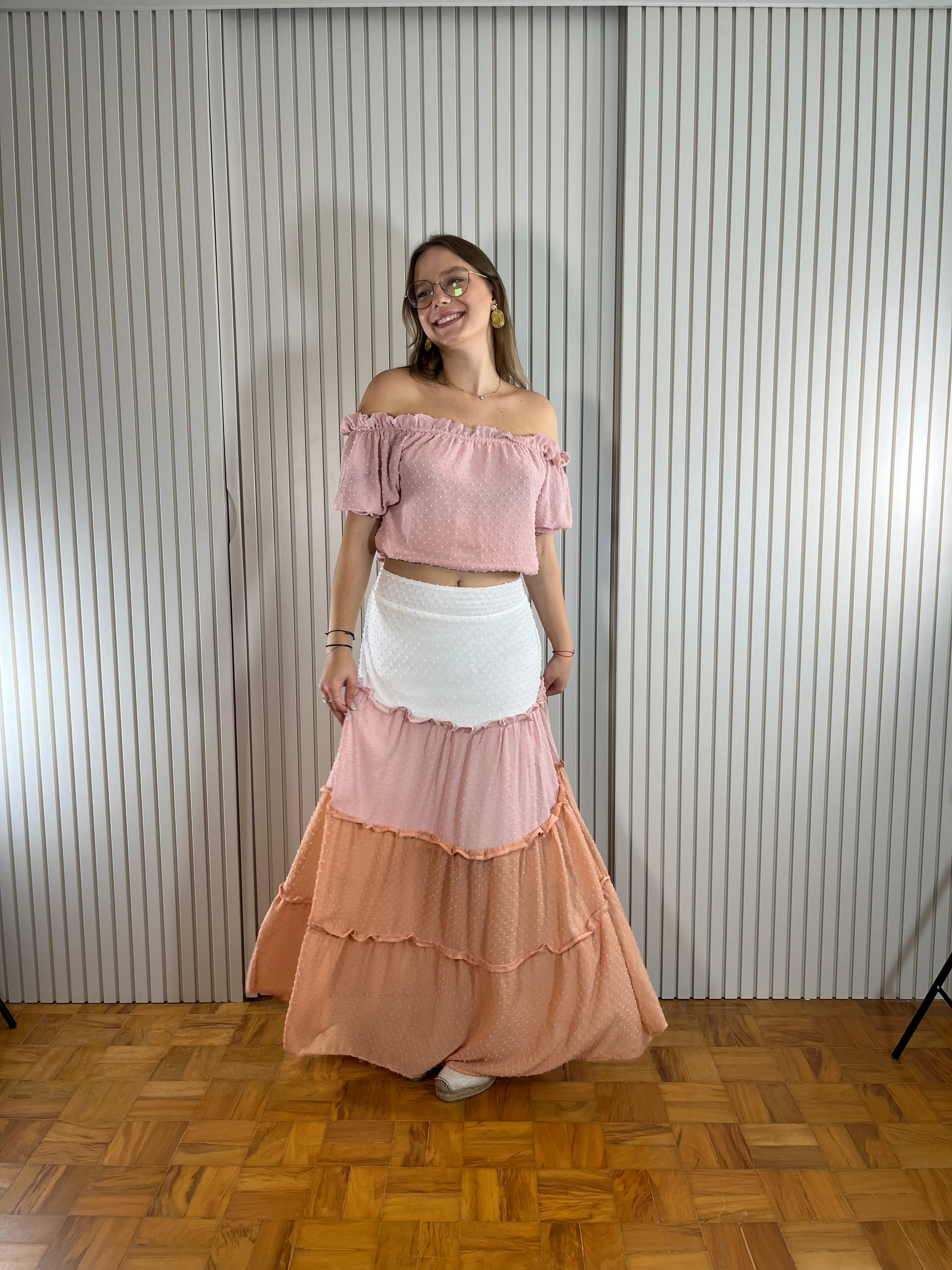 Blusa Rosa Claro Ombro a Ombro