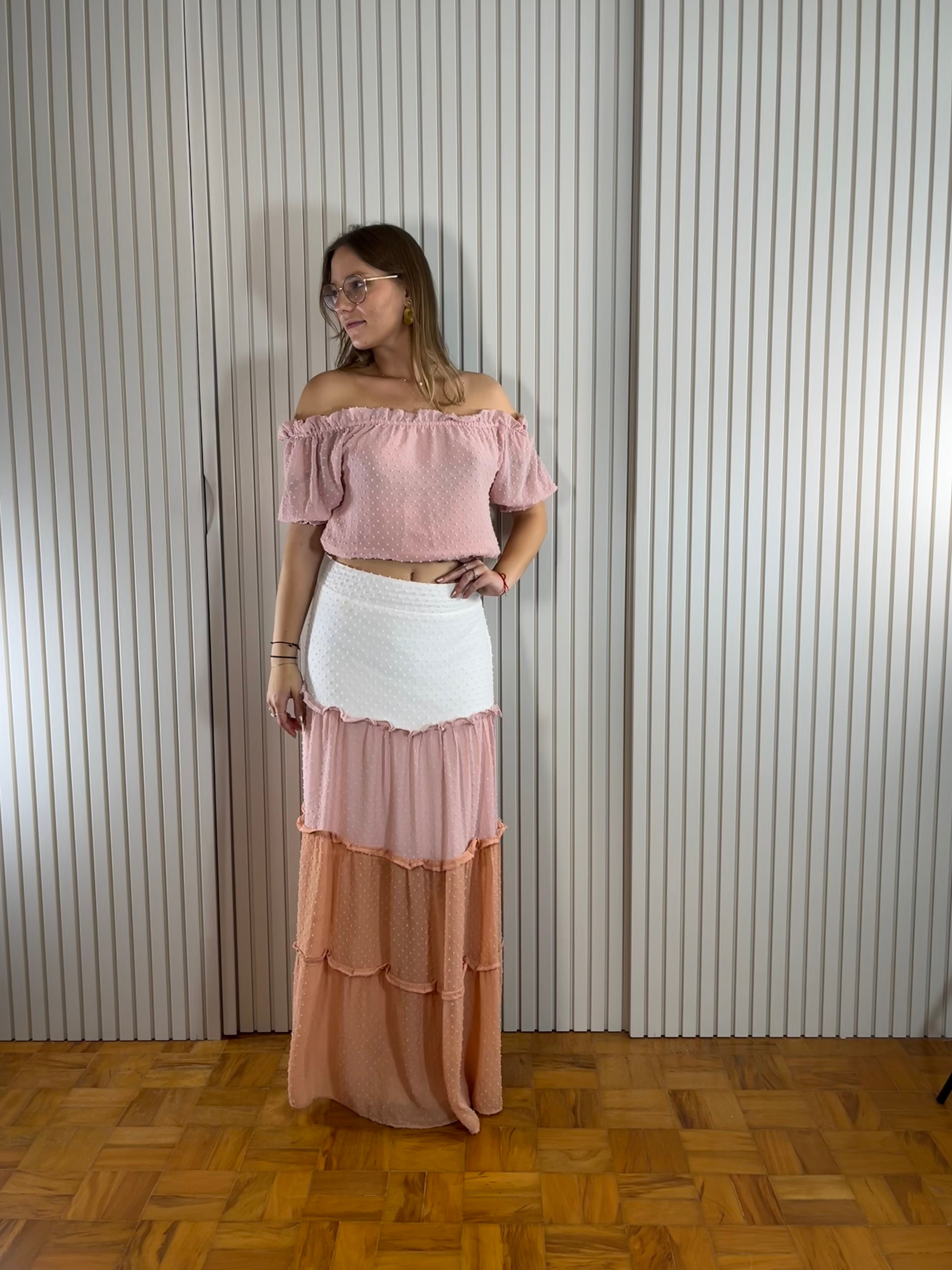 Blusa Rosa Claro Ombro a Ombro