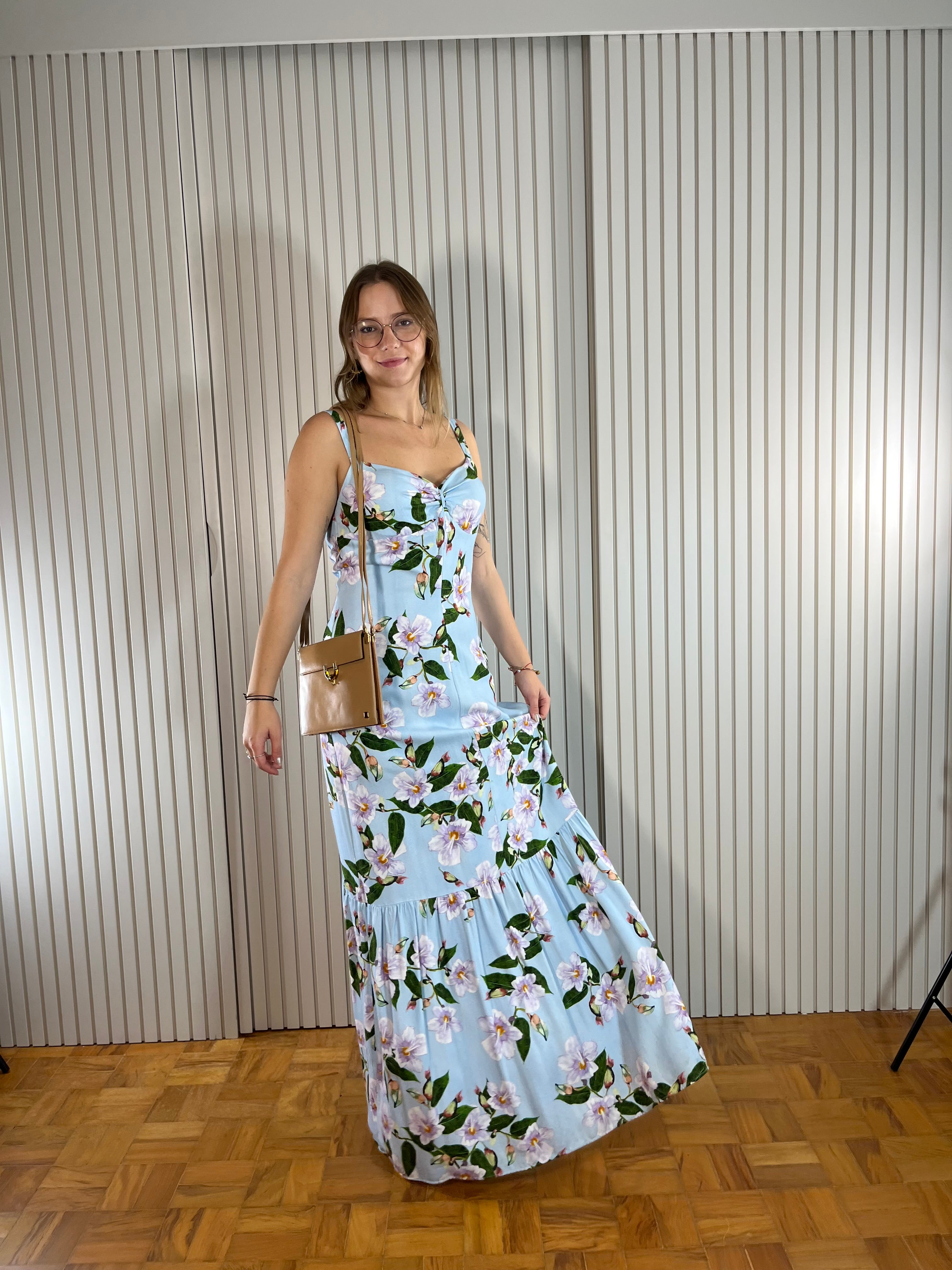 Vestido Longo Azul Claro Floral