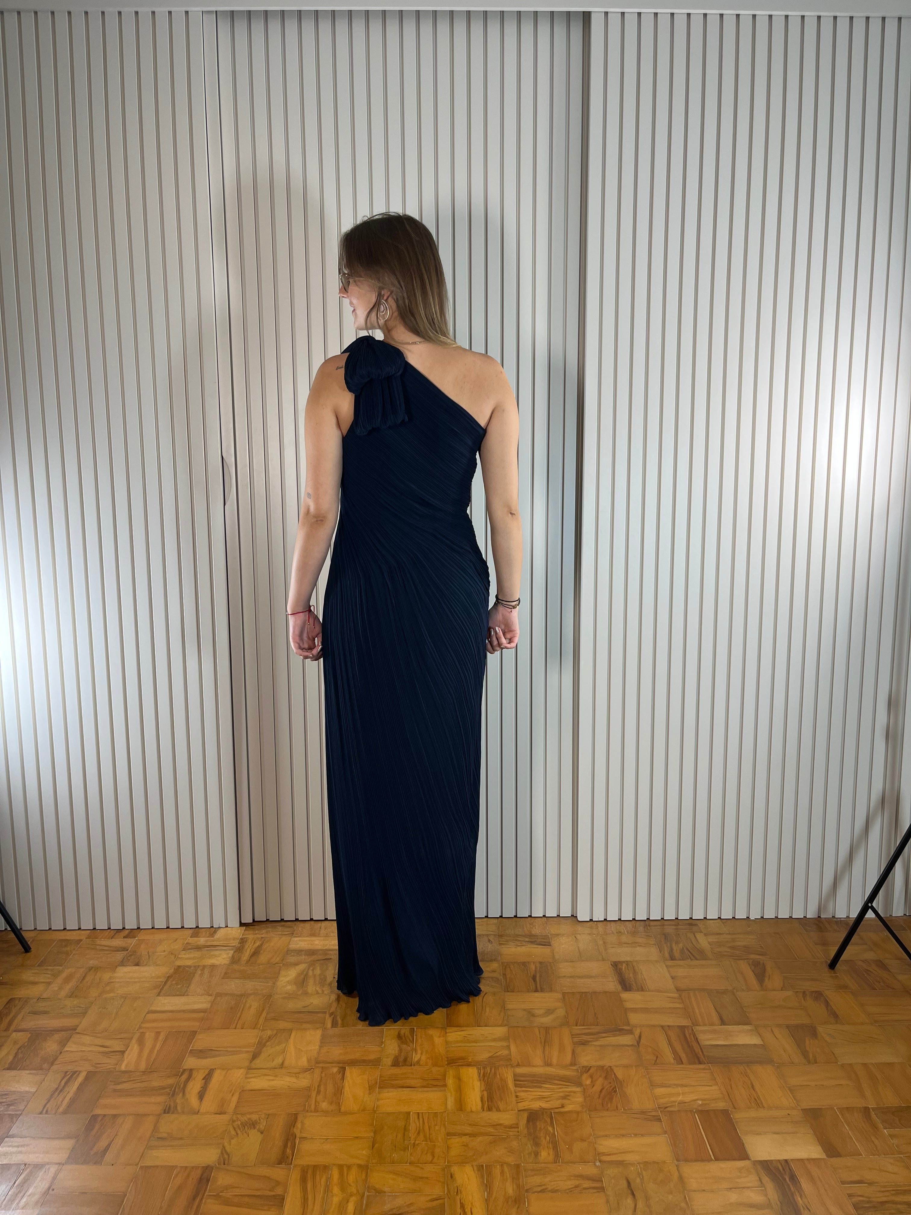 Vestido de Festa Azul-Marinho com um Ombro
