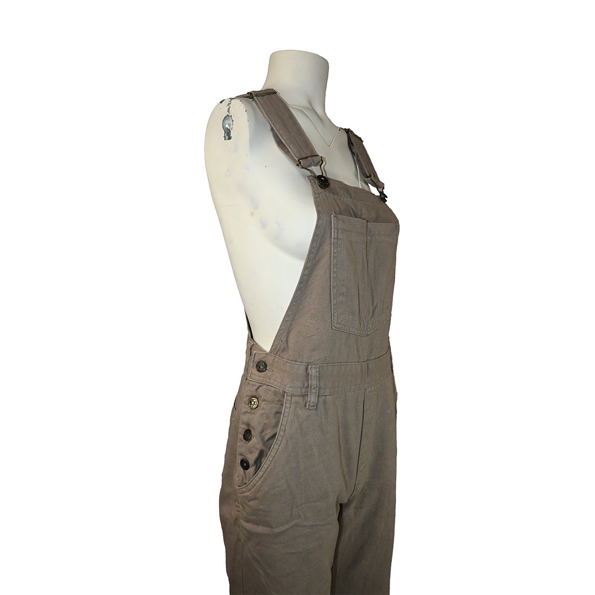 Macacão jardineira de jeans caqui