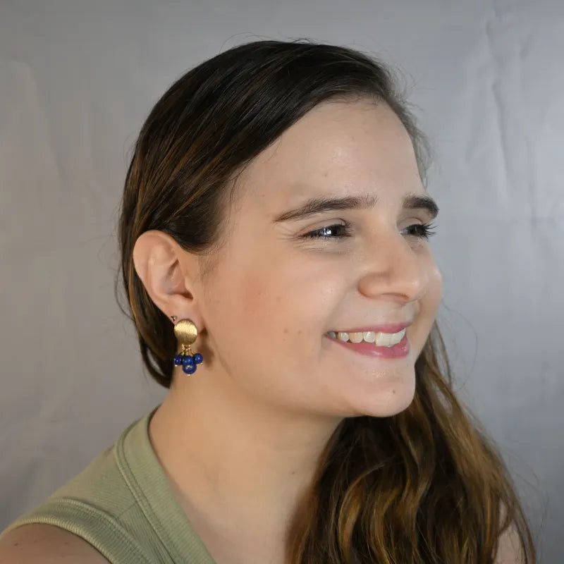 Brincos Dourados com Pedras Lapis-lazuli