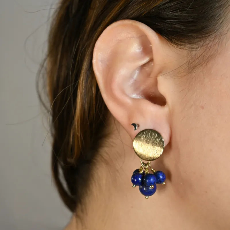 Brincos Dourados com Pedras Lapis-lazuli