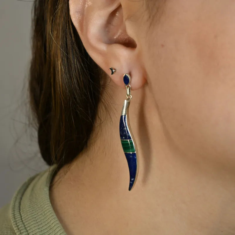 Brincos Prata com Pedra Azul e Verde