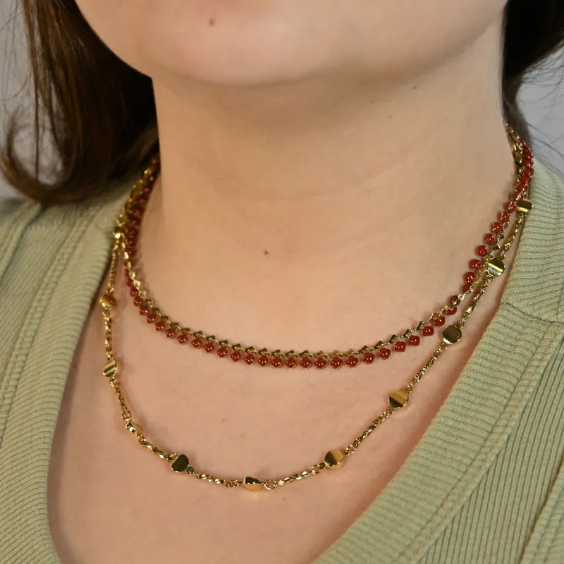 Colar Duplo Dourado e Vermelho