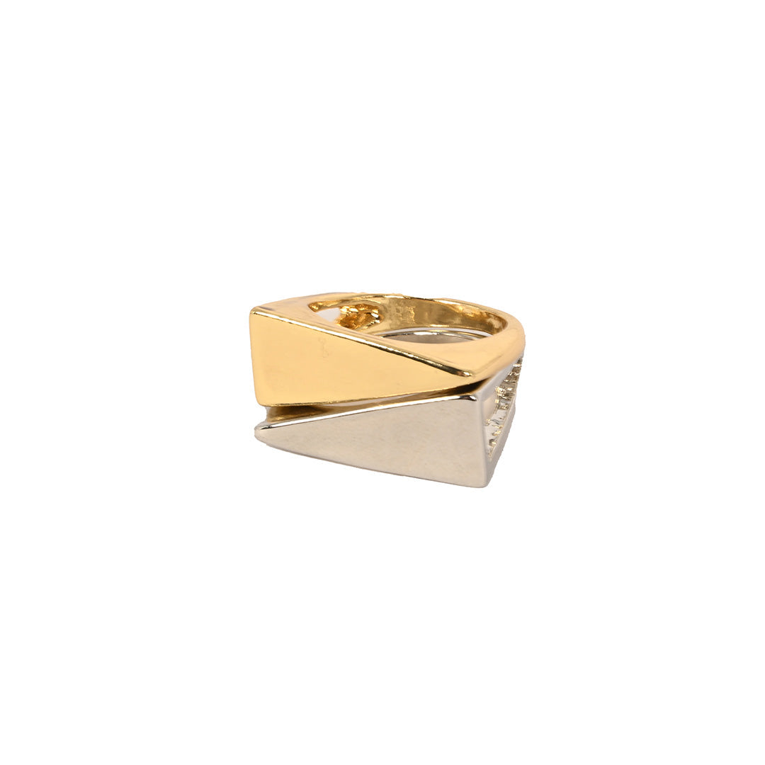 Aneis prata e dourado triangular