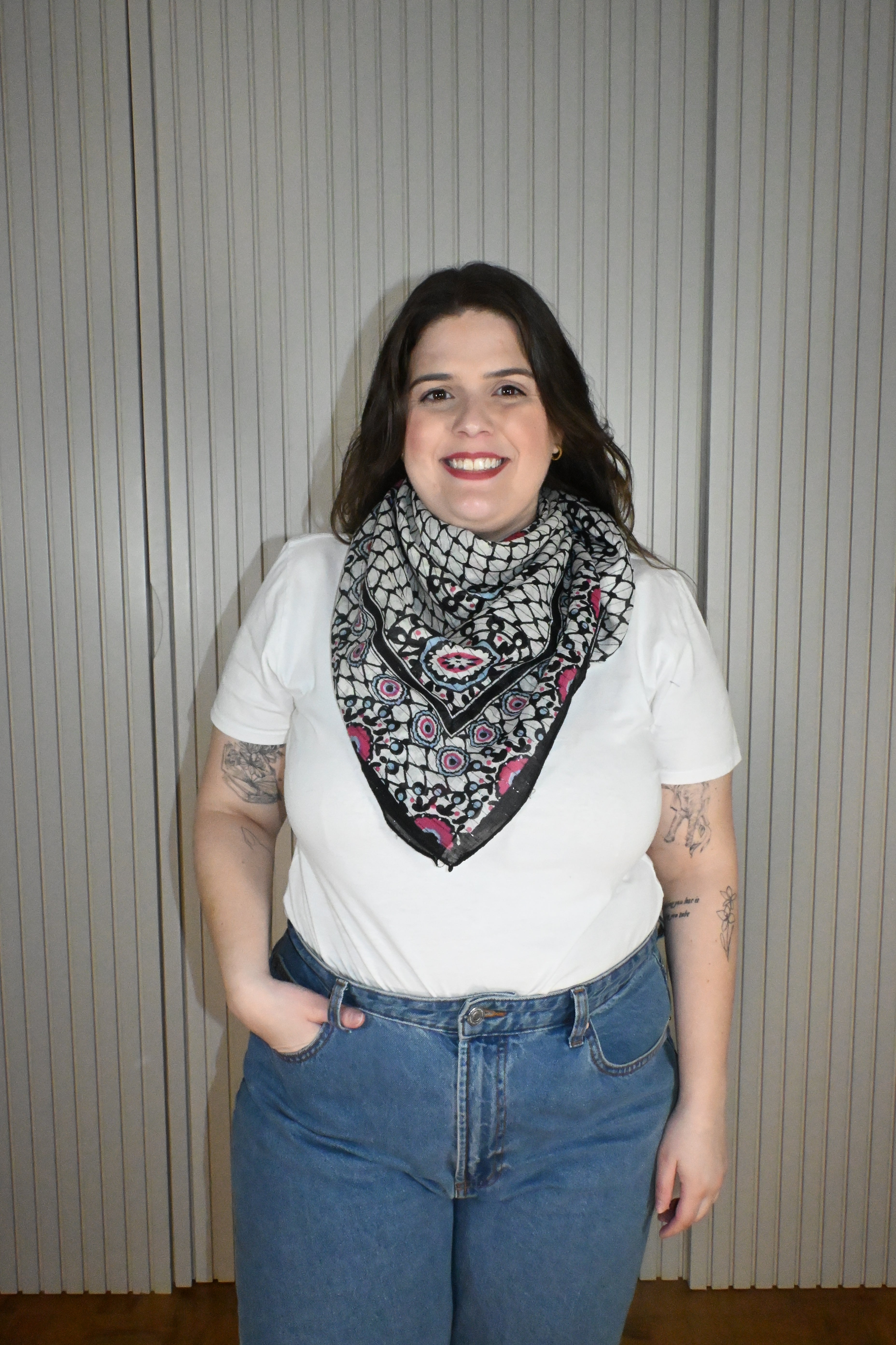 Lenço Branco Estampado