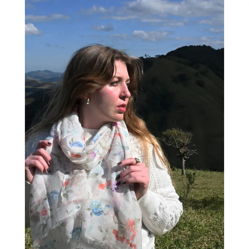 Lenço Branco Floral