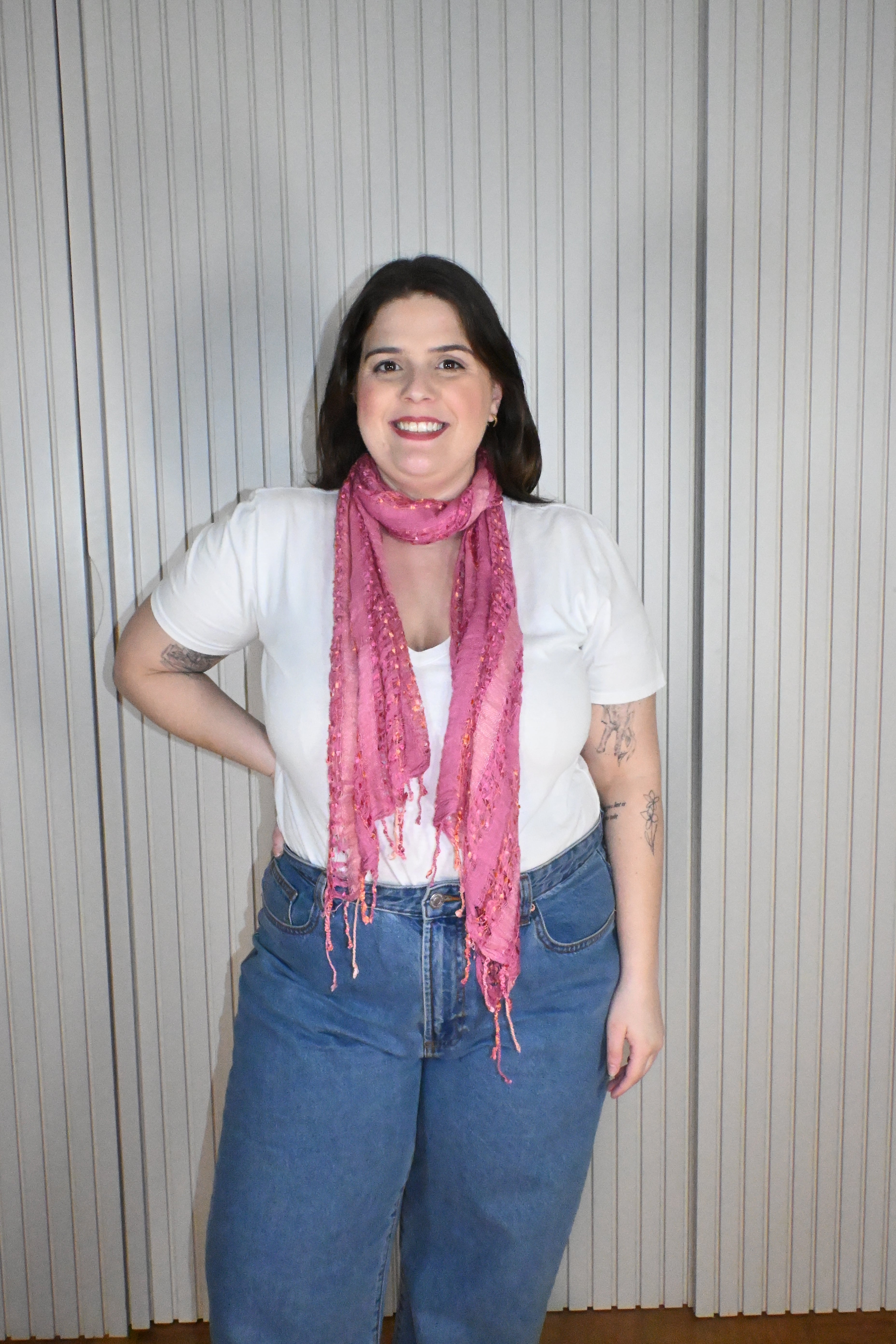 Lenço Rosa com Franja