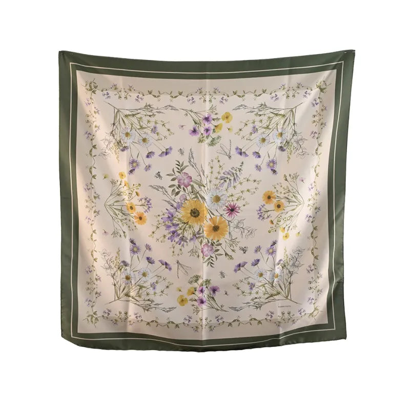 Lenço floral branco e verde