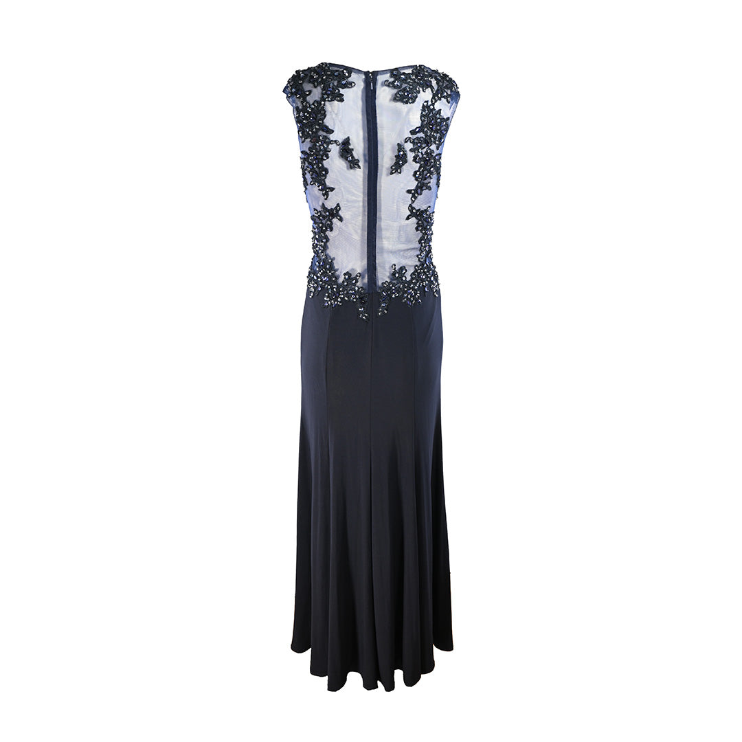 Vestido de festa longo azul marinho com pedraria