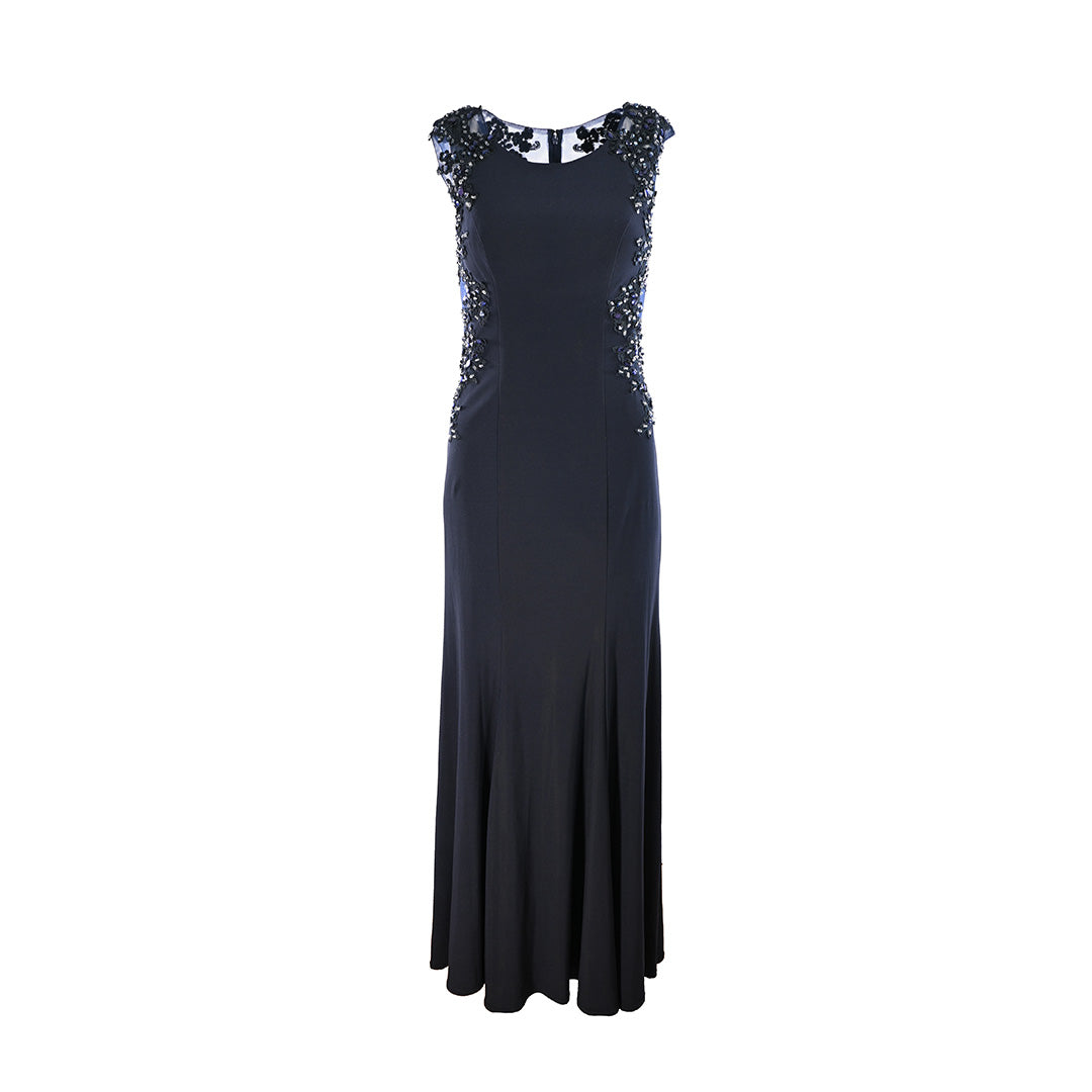 Vestido de festa longo azul marinho com pedraria
