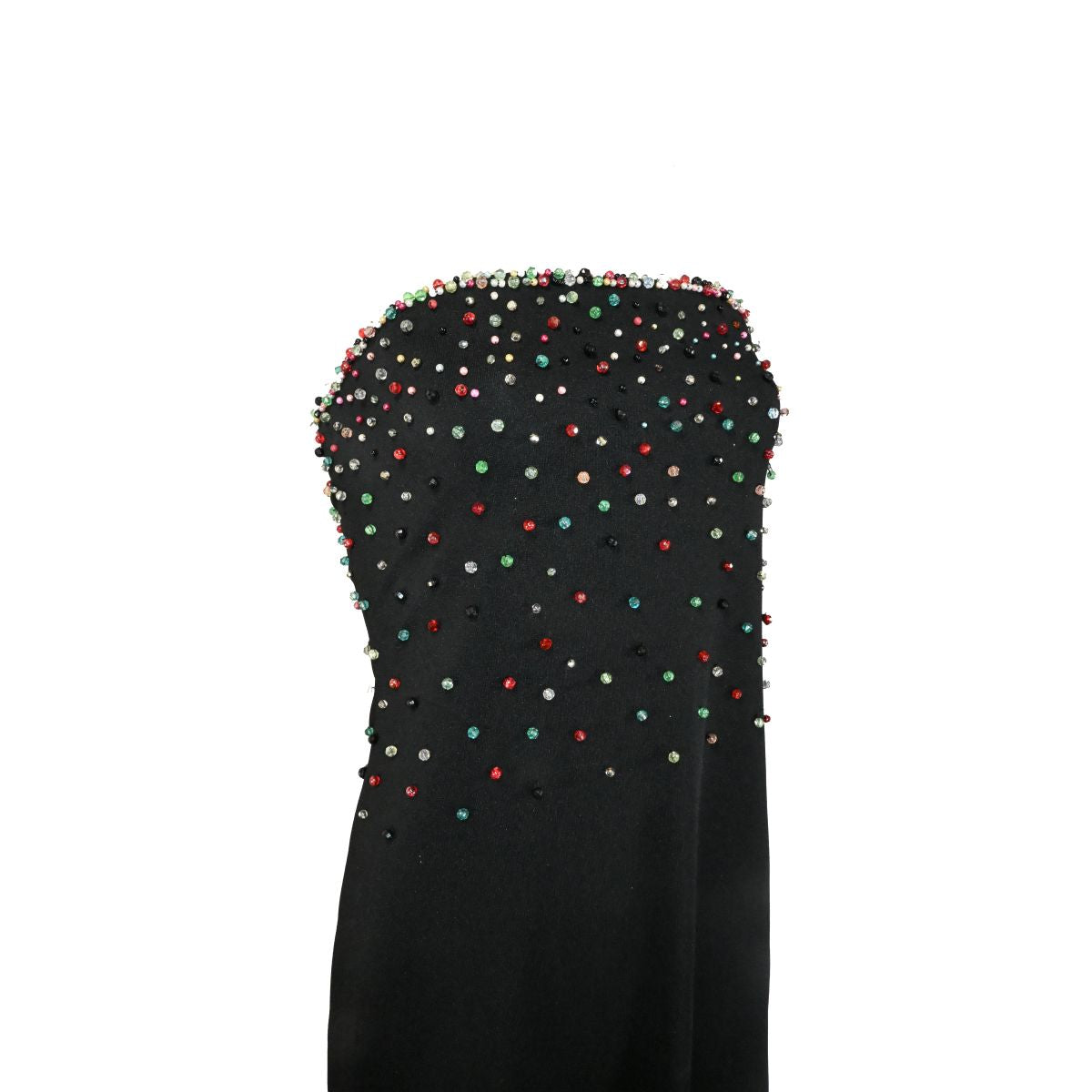 Vestido preto com pedraria colorida