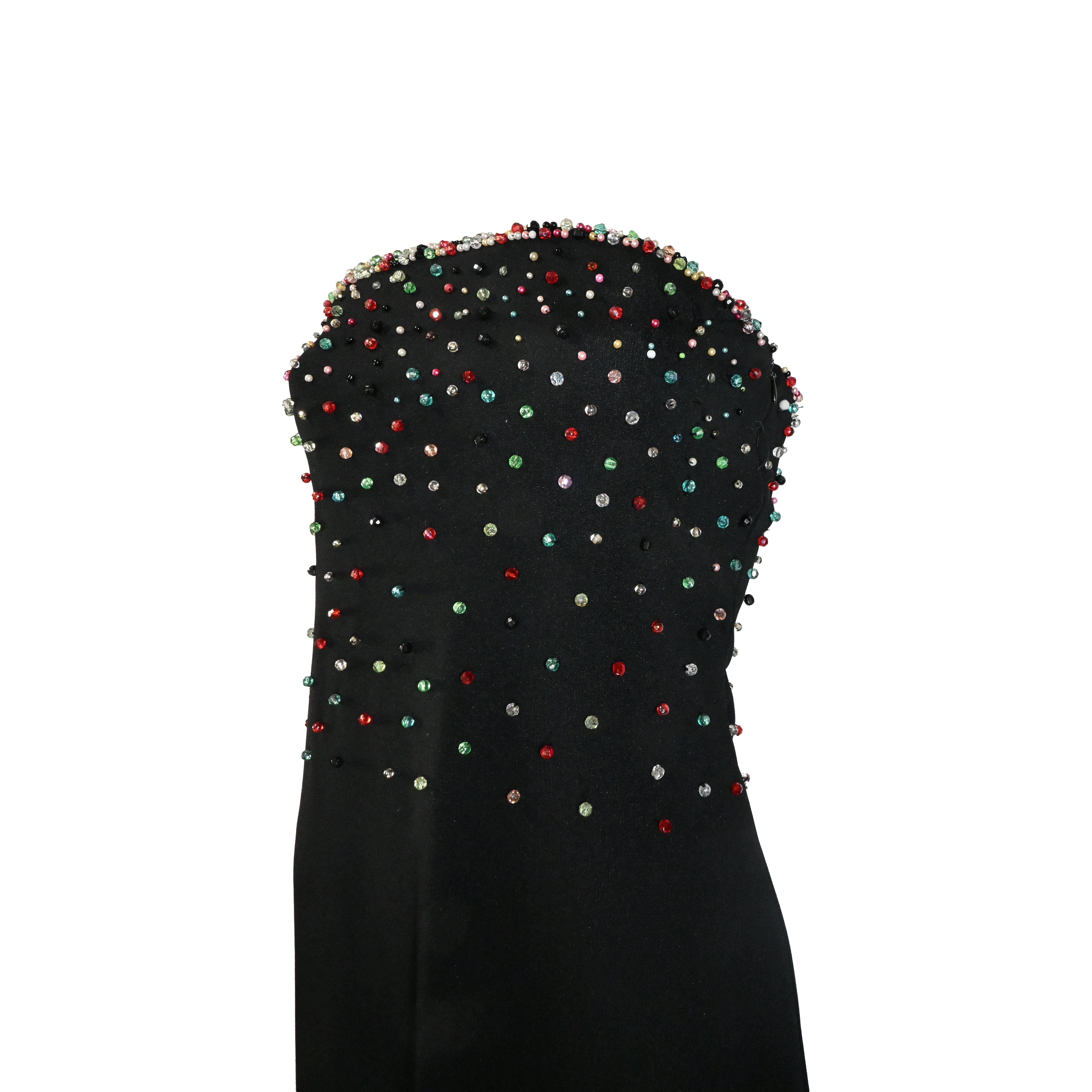 Vestido preto com pedraria colorida