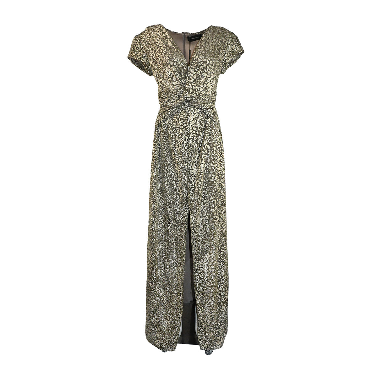 Vestido dourado com textura de oncinha