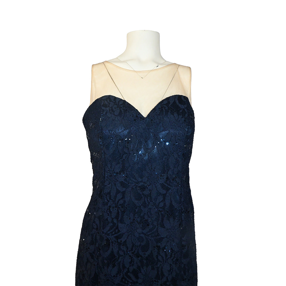 Vestido azul-marinho com renda