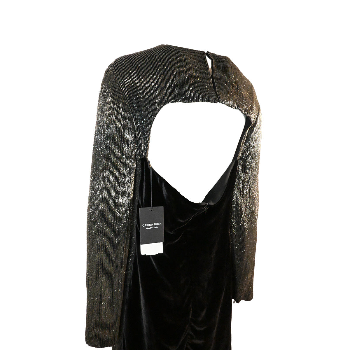 Vestido de festa de veludo preto com miçangas