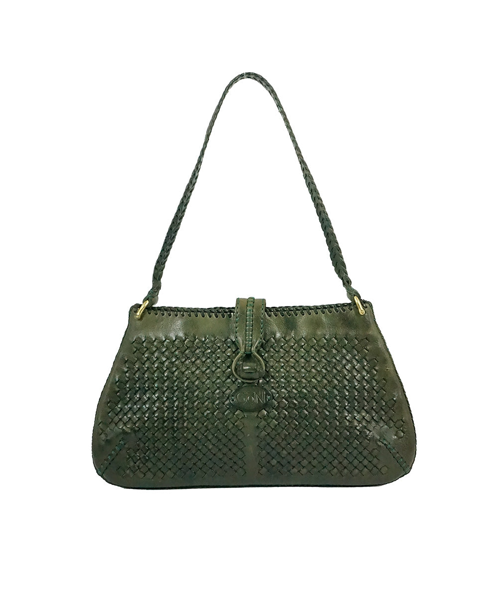 Bolsa Média de Couro Verde Militar