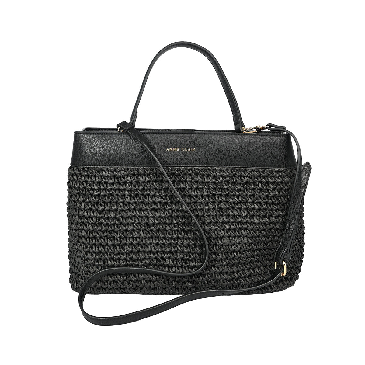 Bolsa preta grande com palha