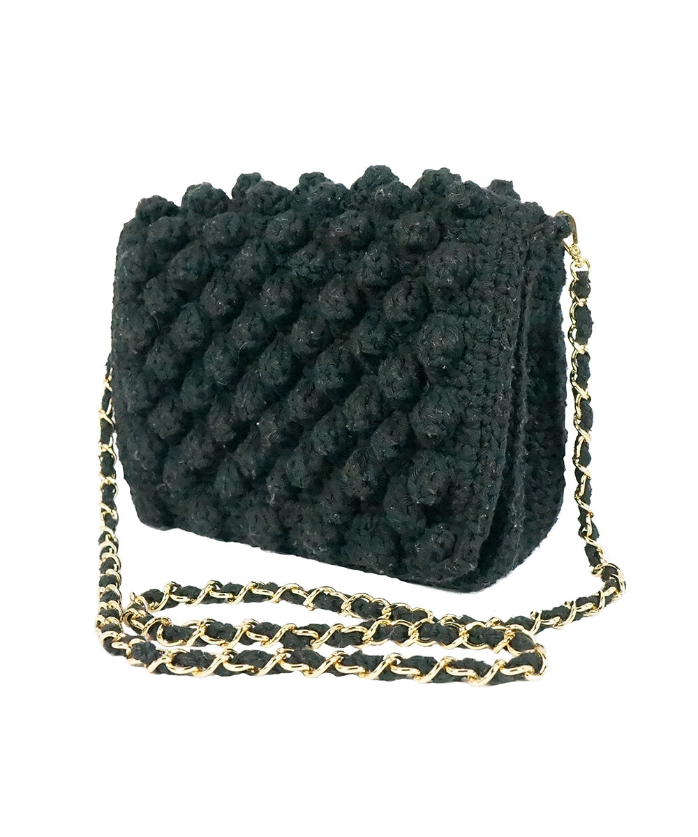 Bolsa Pequena de Crochê Pipoca Preto
