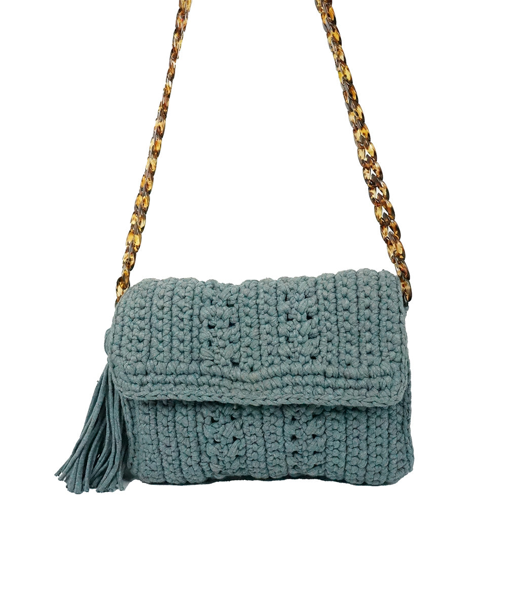 Bolsa Média de Crochê Azul