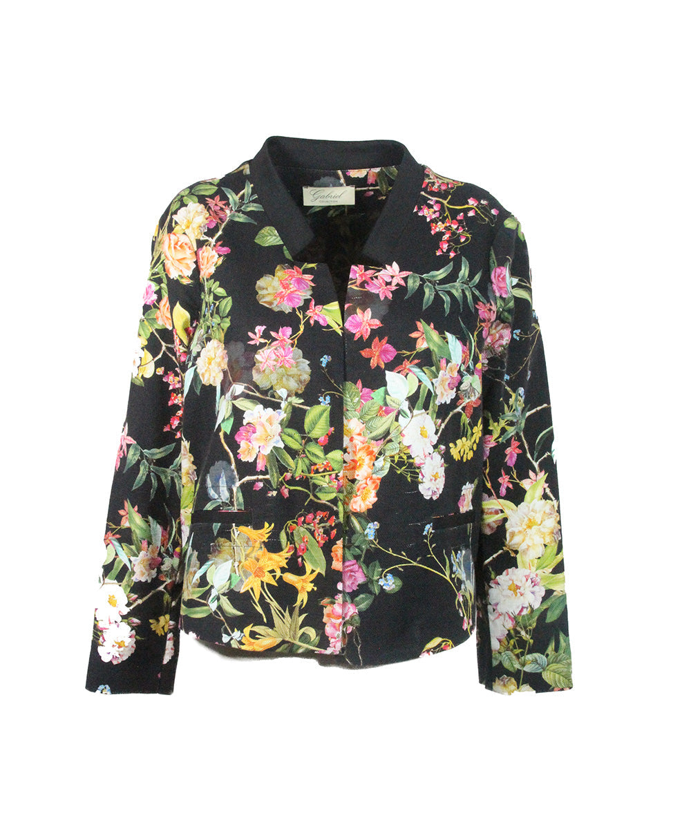 Blazer Preto com Estampa Floral