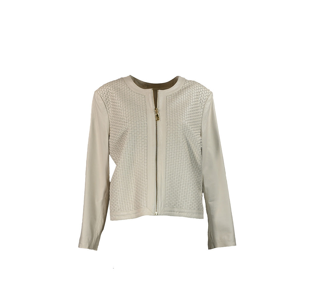 Jaqueta de couro bege trançado