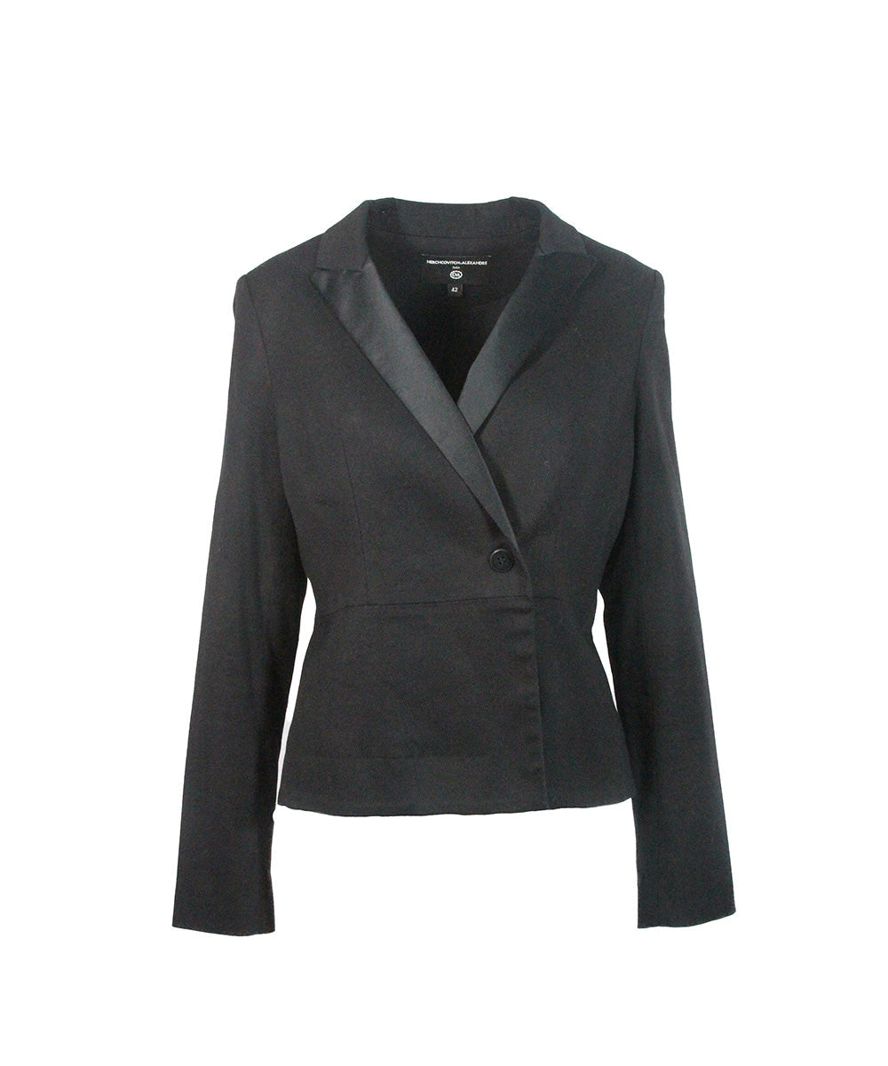 Blazer Preto com Gola Acetinada