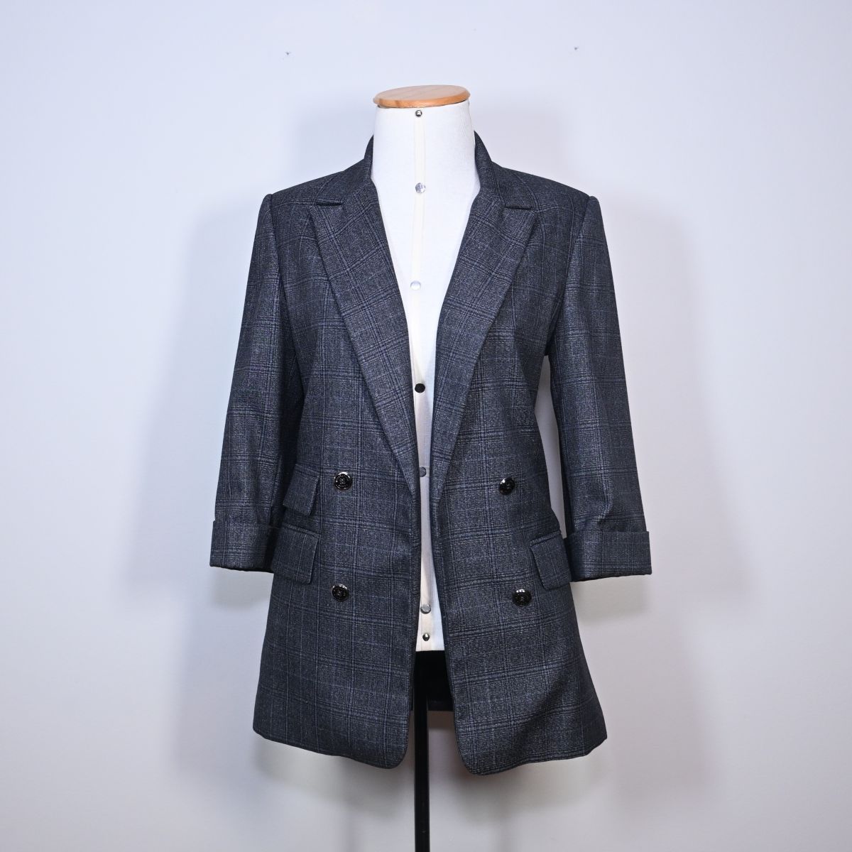 Blazer cinza xadrez com manga 3/4