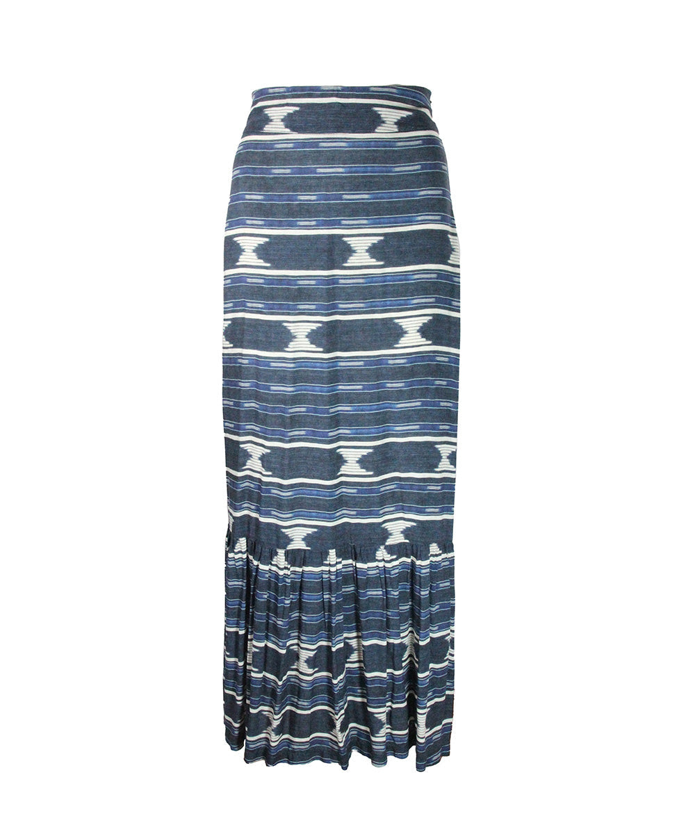 Saia Longa Estampada Azul e Branca