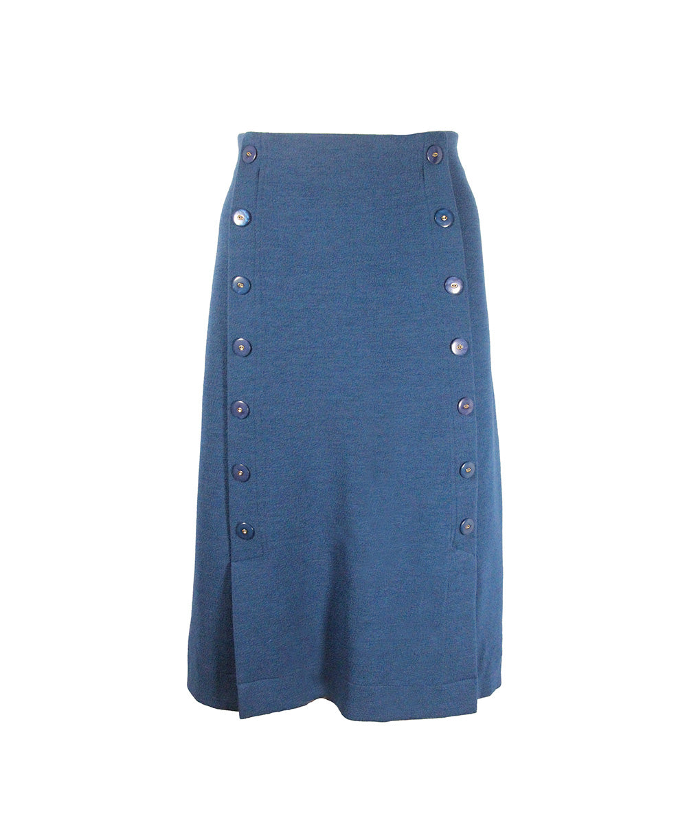 Saia Midi Azul Royal com Botões Frontais