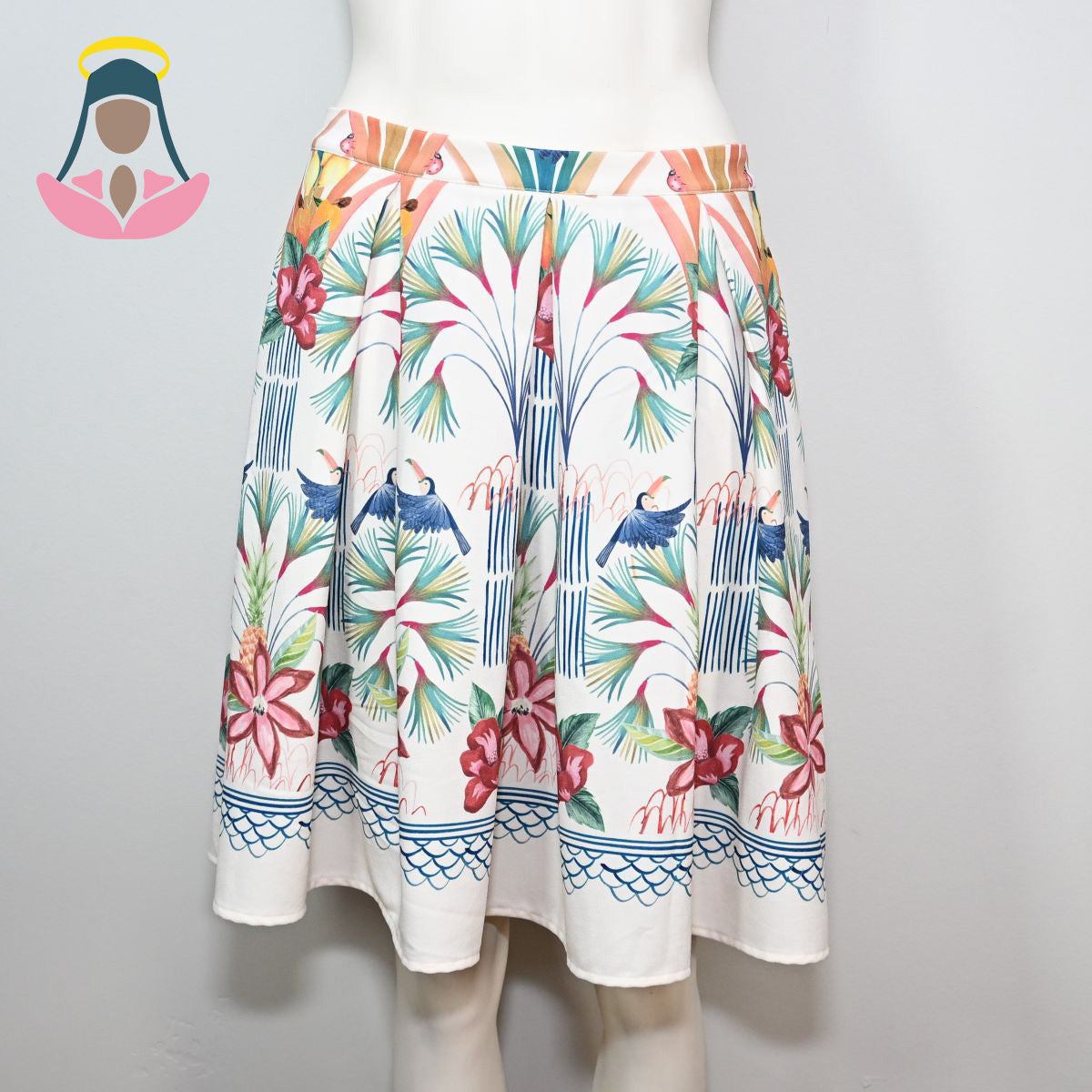 Saia curta rodada com estampa floral