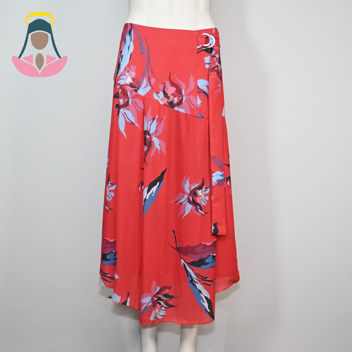 Saia midi vermelha floral
